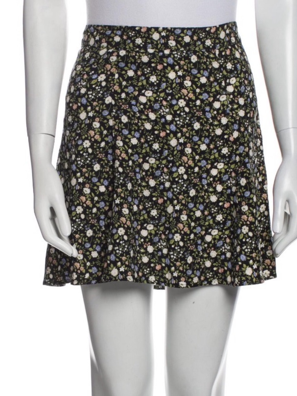 Reformation Black Floral Skater Mini Skirt